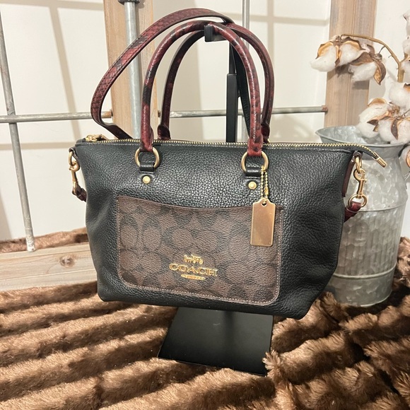 Coach Mini Emma Signature Python Accent Leather Satchel/ Crossbody - Picture 1 of 9